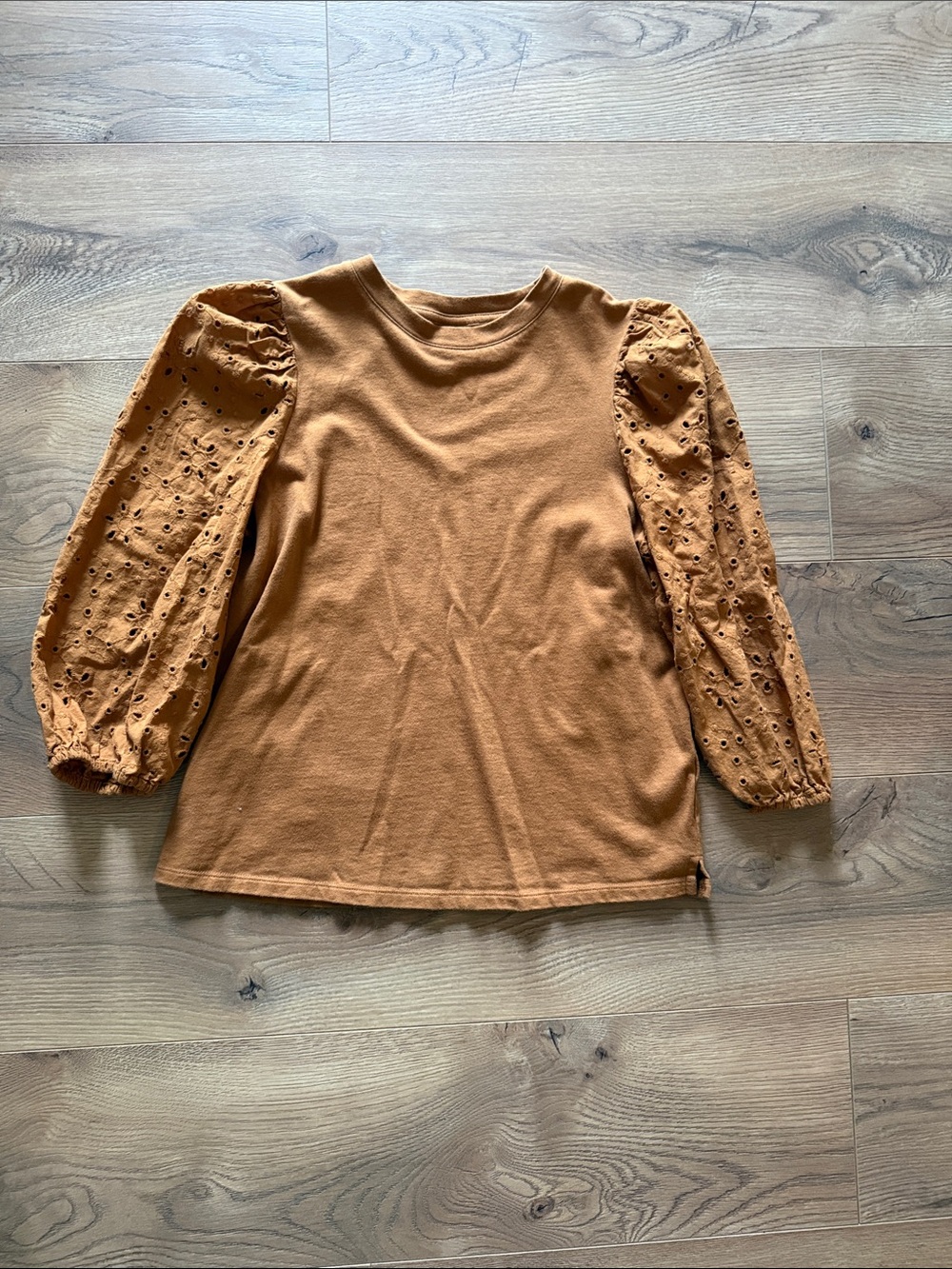 a new day Rust Eyelet Puff Sleeve Long-Sleeve Top